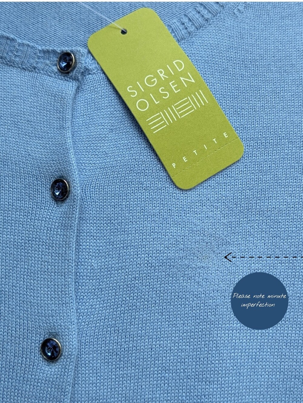 NWT Sigrid Olsen Sz Medium Petite Soft Silk Angora Cardigan Blue Crystal Buttons - Picture 15 of 16